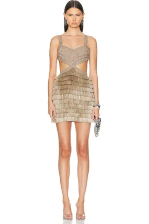 PATBO Metallic Fringe Cut-Out Mini Dress in - Metallic Neutral. Size 8 (also in ).