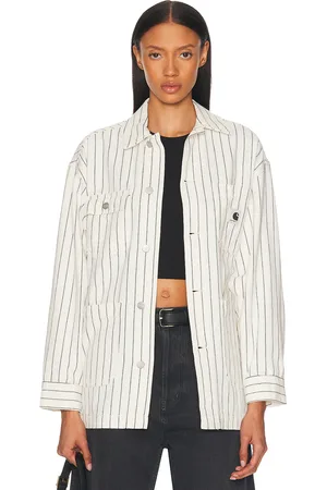 Carhartt Hendry Coat in Seaton Stripe Wax & Dark Navy - Beige. Size L (also in S, XS).
