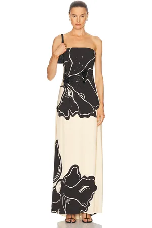 JOHANNA ORTIZ Simbologia Floral Maxi Dress in Floral Shadows Ecru & Black - Black,Cream. Size 4 (also in ).