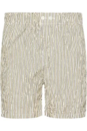 Bottega Veneta Crushed Tech Cotton Stripe Shorts in Beige White & Black - Cream. Size L (also in M, XL/1X).