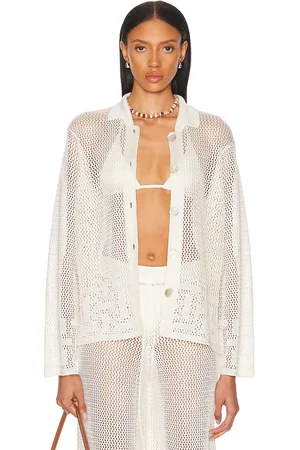 Calle Del Mar Geo Hem Long Sleeve Shirt in - Ivory. Size L (also in M, S).