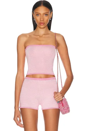 Calle Del Mar Micro Stripe Lycra Tube Top in - Pink. Size L (also in M).