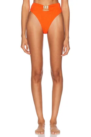 La Porte Kate Pinch Hardware Bikini Bottom in - Orange. Size L (also in M, XS).
