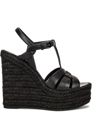 Saint Laurent Tribute Espadrille Wedge Sandals in - Black. Size 40.5 (also in 36.5, 37.5, 38, 38.5, 39, 39.5, 40).