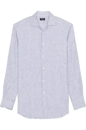 Ermenegildo Zegna Oasi Lino Shirt in - Navy. Size M (also in S, XL/1X).