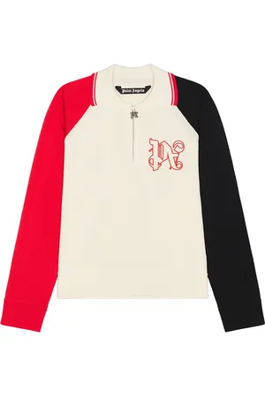 Palm Angels X Formula 1 Racing Knit Polo Zip Sweater in White Red & Black - Cream. Size S (also in ).