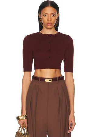 Saint Laurent Cropped Cardigan in - Wine. Size L (also in M, S, XL, XS).