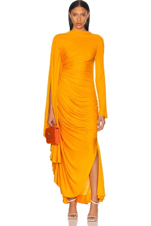 Bottega Veneta Ruched Long Dress in - Orange. Size 38 (also in ).
