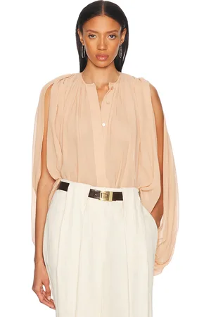 Stella McCartney Creponne Drape Crew Blouse in - Blush. Size 34 (also in 36, 38, 40).