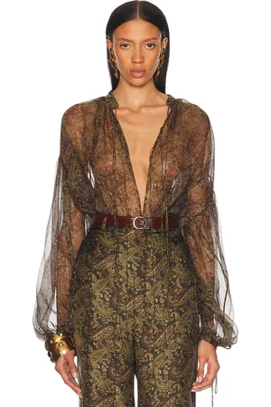 Saint Laurent Tie Neck Blouse in - Olive. Size 34 (also in 36, 38).