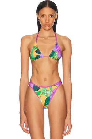 Heavy Manners Double String Bikini Top in - Purple,Green. Size L (also in M, S, XL, XS).