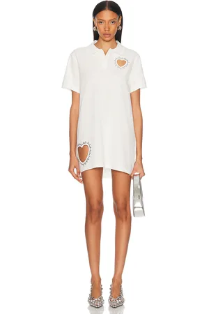 AREA Crystal Heart Cutout Polo Dress in - . Size L (also in M, S, XL, XS).