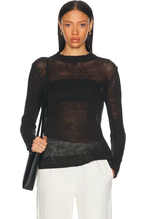 ENZA COSTA Linen Open Knit Crew Sweater in - . Size L (also in M, XS).