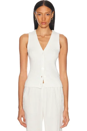 ENZA COSTA Boucle Knit Vest in - White. Size L (also in M, S, XL, XS).
