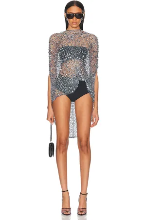 LAPOINTE Net Mesh Sequin Oversized Cape Tee in - Blue. Size L (also in ).