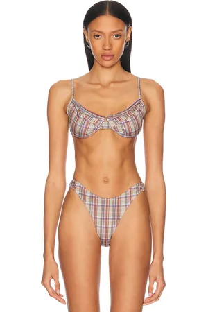 Heavy Manners Ruffled Up Underwire Bikini Top in - Taupe. Size L (also in M, S, XL, XS).