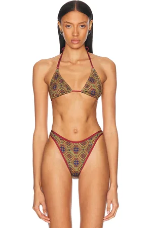 Heavy Manners Double String Bikini Top in - Olive. Size L (also in M, S, XL, XS).