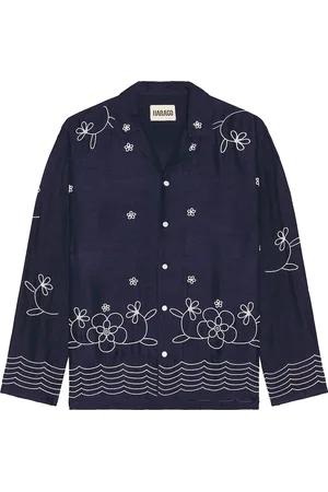 HARAGO Bead Embroidered Shirt in - Blue. Size L (also in S, XL/1X).