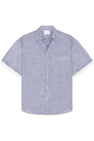 Le PÈRE Le Pre Double Short Sleeve Button Down in - Blue. Size L (also in M).