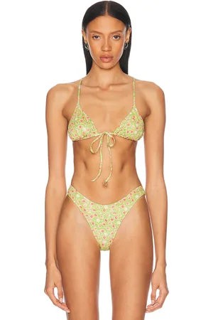 Heavy Manners Triangle Front Tie Bikini Top in - Green. Size L (also in M, S, XL, XS).
