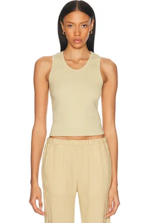 ENZA COSTA Cotton Rib Scoop Tank Top in - Olive. Size L (also in S, XS).