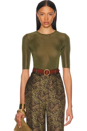 Saint Laurent Short Sleeve Top in - Olive. Size L (also in M, S, XL, XS).