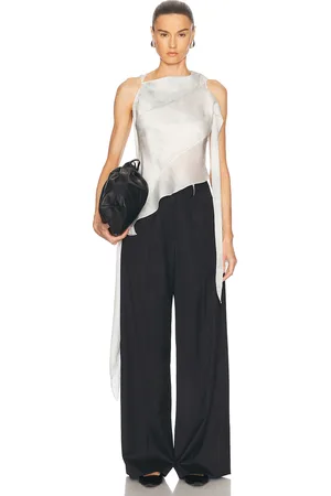 Grace Silk Satin Chiffon Bias Scarf Top in - Ivory. Size 38/M (also in 40/L).