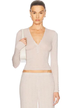 NEGATIVE UNDERWEAR Whipped Henley in - Beige. Size L (also in M, XL/1X, XS).