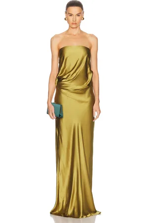 The Sei Draped Strapless Gown in - Olive. Size 0 (also in 4, 6, 8).
