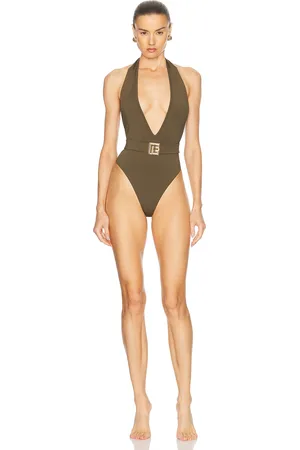 Balmain Belted One Piece Swimsuit in - Olive. Size 38 (also in 40).