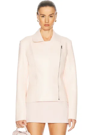 Norma Kamali Gang Waist Vegan Leather Jacket in - Blush. Size L (also in M, S, XS).