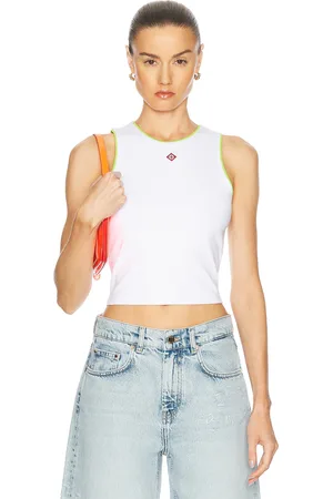 Casablanca Cropped Tank Top in - White. Size L (also in M, S, XS).
