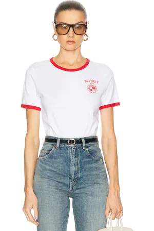 Sporty & Rich Beverly Hills Crest Soft Ringer Tee in - White. Size L (also in M, S, XL, XS).