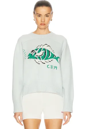 Calle Del Mar Hawaiian Fish Cashmere Pullover in - Baby Blue. Size L (also in M, S, XS).