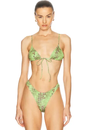 Heavy Manners Triangle Front Tie Bikini Top in - Sage. Size L (also in M, S, XL, XS).