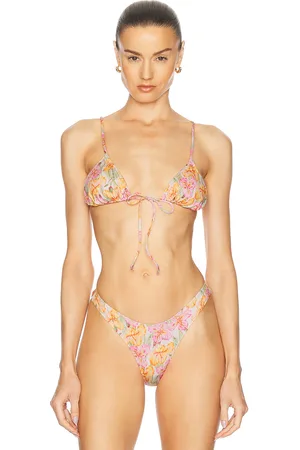 Heavy Manners Triangle Front Tie Bikini Top in Its in - Peach,Pink. Size L (also in M, S, XL, XS).