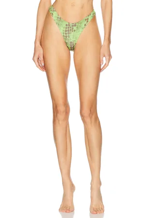 Heavy Manners High Cut Cheeky Bikini Bottom in - Sage. Size L (also in M, S, XL, XS).