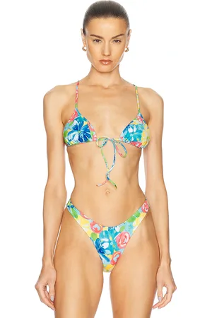 Heavy Manners Triangle Front Tie Bikini Top in - Blue. Size L (also in M, S, XL, XS).