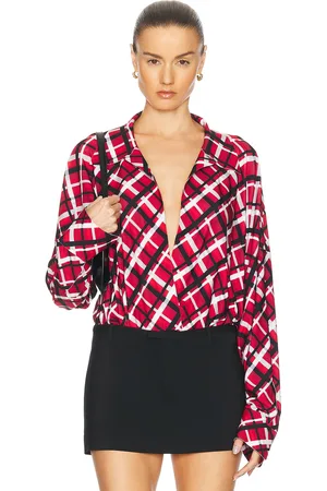 Norma Kamali Super Oversized Boyfriend Shirt Bodysuit in - Red. Size L (also in M, S, XS).