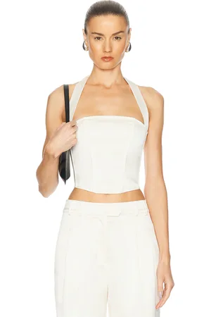 FLEUR DU MAL Satin Halter Corset Top in - Ivory. Size 0 (also in 2, 6).