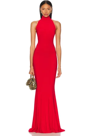 Norma Kamali For FWRD Halter Turtle Fishtail Gown in - Red. Size L (also in M, S, XL, XS).