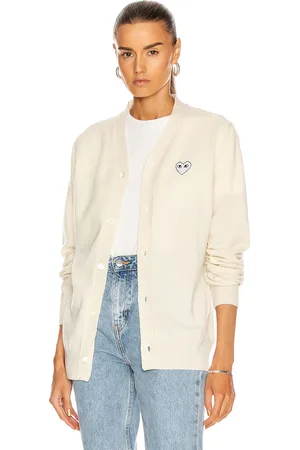 Comme des Garçons White Heart Cardigan in - Cream. Size XS (also in L, M, S).