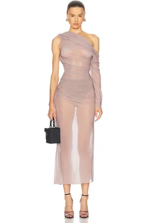 Atlein One Sleeve Draped Long Dress in - Grey. Size 36 (also in 38, 40).