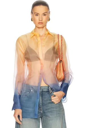 MONSE Sunset Sheer Boxy Shirt in - Orange. Size 0 (also in 2, 4, 6, 8).
