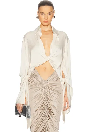 Atlein Draped Cropped Shirt in - Cream. Size 34 (also in 40).