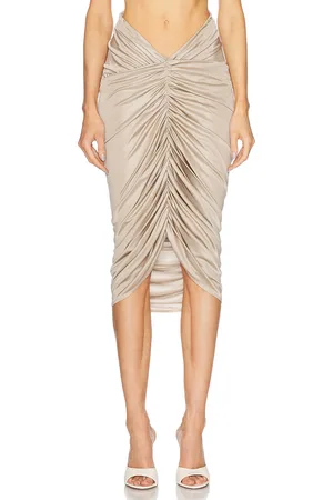 Atlein Ruched Pocket Midi Skirt in - Taupe. Size 34 (also in 36, 38, 40).