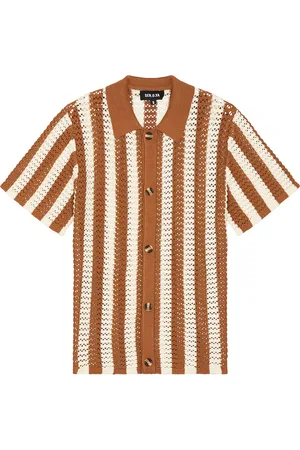 SER.O.YA Maximus Crochet Button Down Shirt in - Brown. Size L (also in M, S, XL/1X).