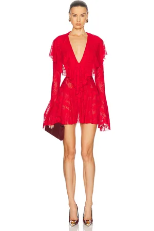 Norma Kamali Long Sleeve Deep V Ruffle Mini Dress in - Red. Size L (also in S).