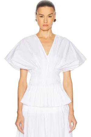 Dagmar Poplin V Neck Top in - . Size 32 (also in 34, 36, 38, 40).