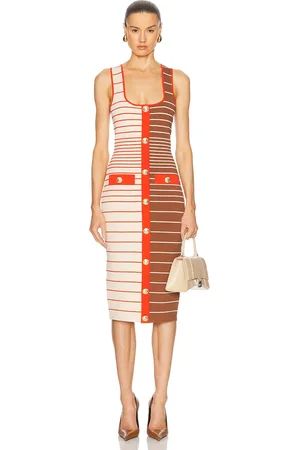 Retrofete Lyle Dress in - Cream,Brown. Size L (also in M, S, XL, XS).